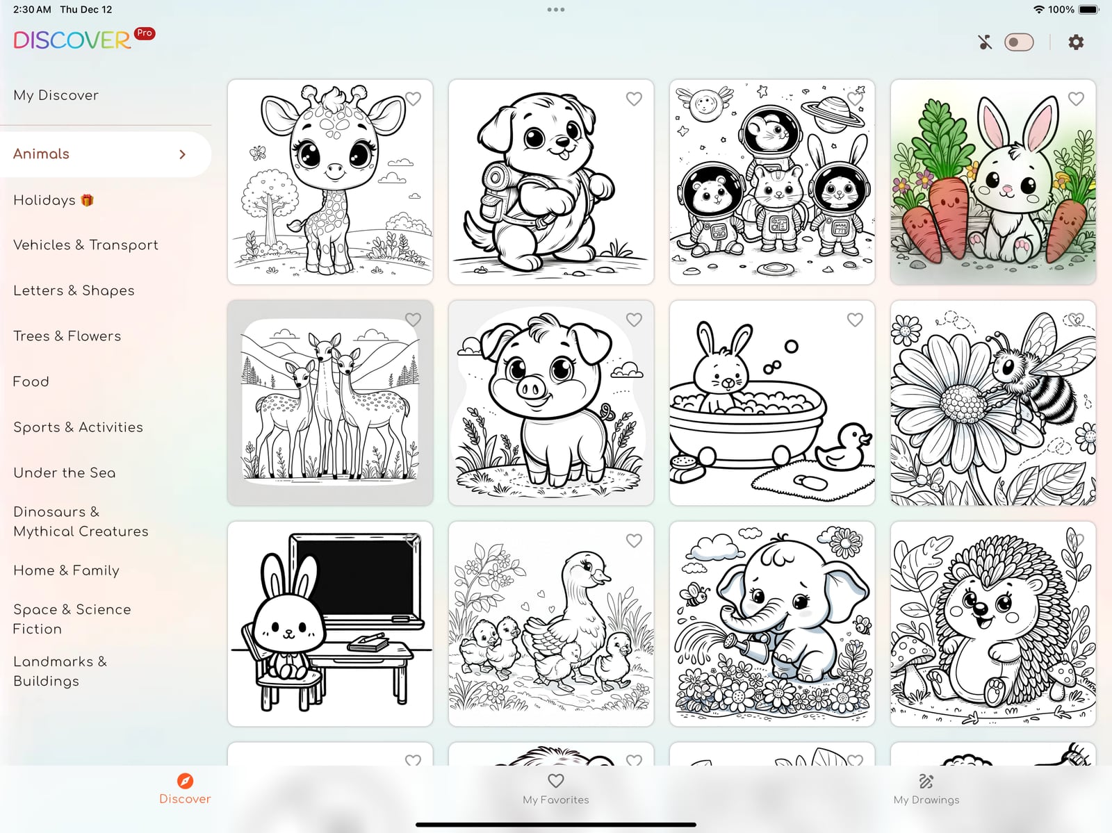 Colorlet animal coloring page library with a variety of illustrated animals.