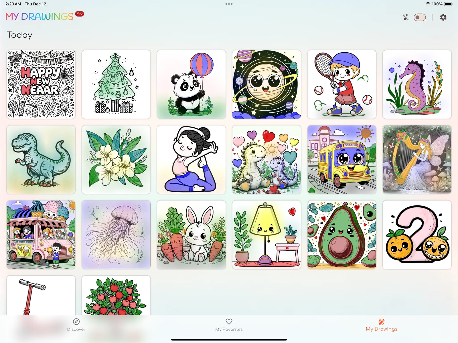 Colorlet My Drawings gallery displaying saved colorful artwork.