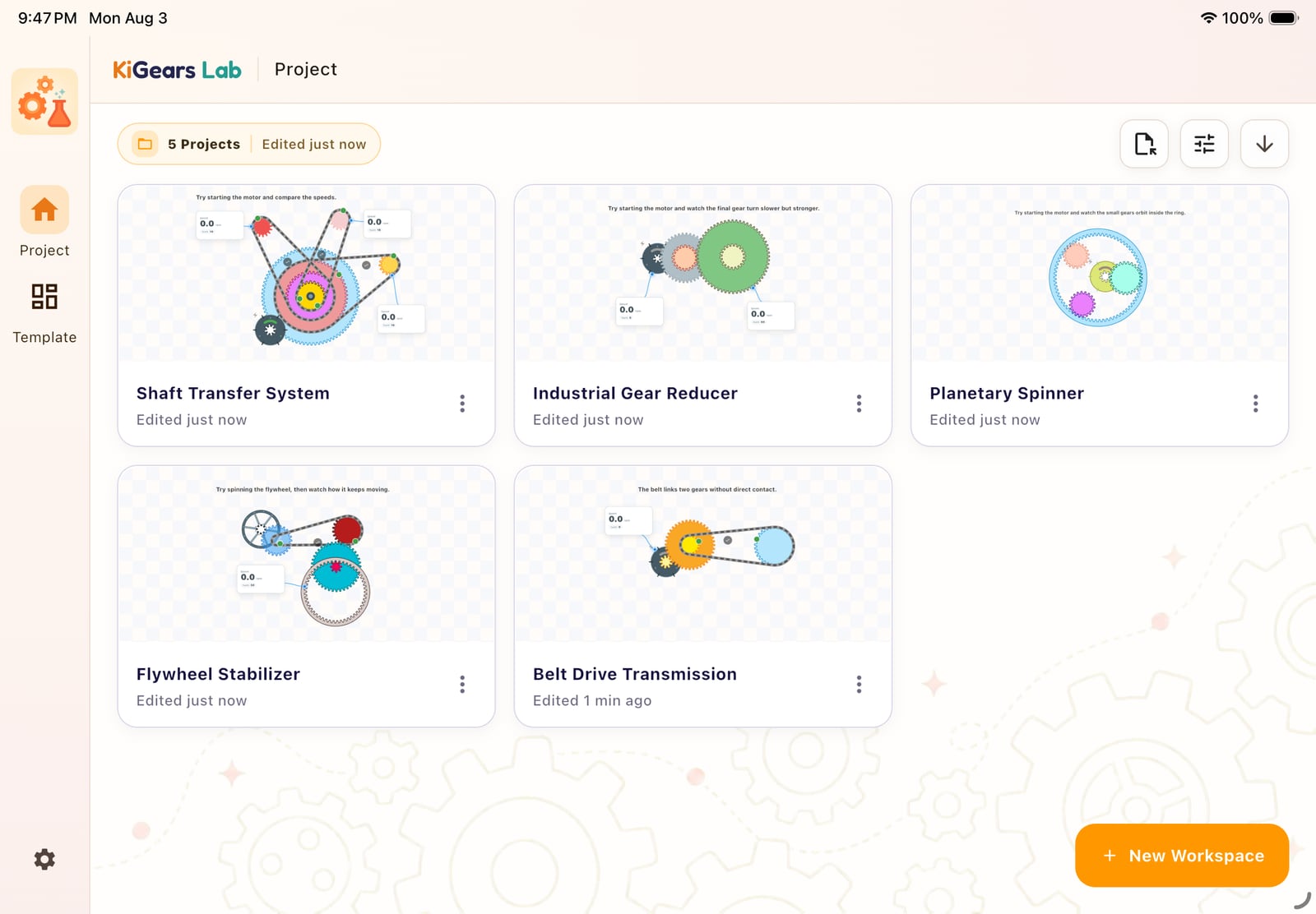 KiGears Lab project library with six different mechanical designs.